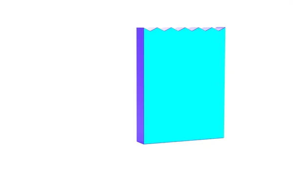 Ícone de saco de compras de papel turquesa isolado no fundo branco. Assinatura do pacote. Conceito de minimalismo. 3D ilustração 3D render — Fotografia de Stock
