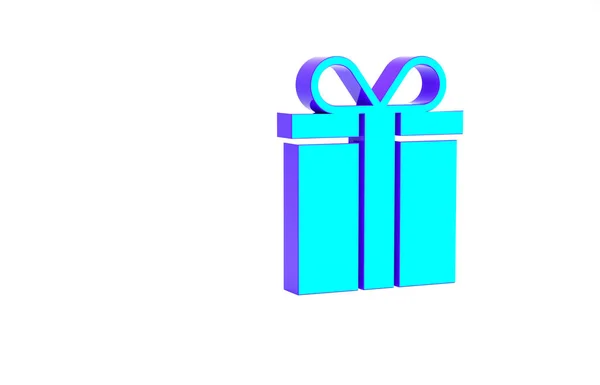 Turkusowy prezent ikona pudełko izolowane na białym tle. Koncepcja minimalizmu. Ilustracja 3D 3D renderowania — Zdjęcie stockowe