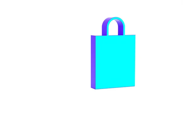 Icono de la bolsa de compras de papel turquesa aislado sobre fondo blanco. Firma del paquete. Concepto minimalista. 3D ilustración 3D render — Foto de Stock