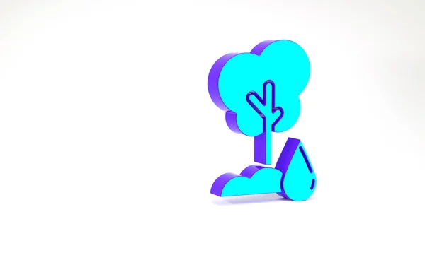 Icono del árbol de riego turquesa aislado sobre fondo blanco. Símbolo forestal. Símbolo de riego. Concepto minimalista. 3D ilustración 3D render — Foto de Stock