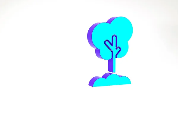 Árvore azul-turquesa no ícone do chão isolado no fundo branco. Símbolo florestal. Conceito de minimalismo. 3D ilustração 3D render — Fotografia de Stock