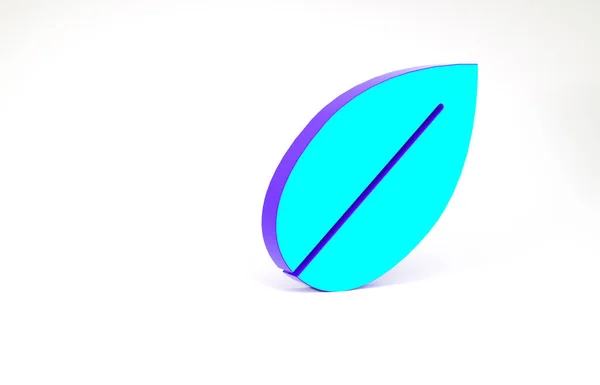 Τιρκουάζ Το εικονίδιο Leaf απομονώνεται σε λευκό φόντο. Φρέσκο φυσικό σύμβολο προϊόν. Μινιμαλιστική έννοια. 3d απεικόνιση 3D καθιστούν — Φωτογραφία Αρχείου