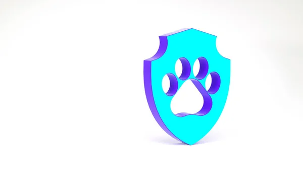 Turquoise Animal health insurance icon isolated on white background. Pet protection icon. Dog or cat paw print. Minimalism concept. 3d illustration 3D render
