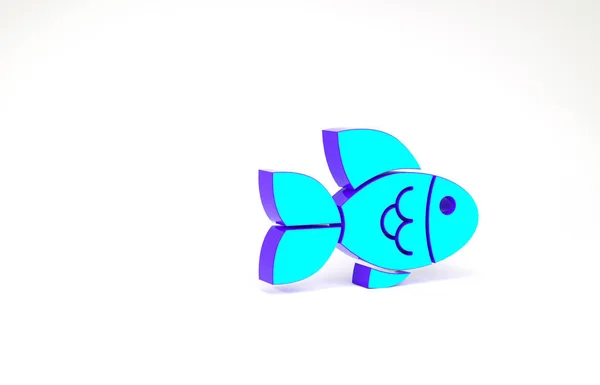 Türkis Fisch Symbol isoliert auf weißem Hintergrund. Minimalismus-Konzept. 3D Illustration 3D Renderer — Stockfoto