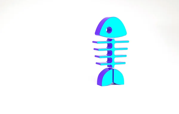 Turquoise Fish skeleton icon isolated on white background. Fish bone sign. Minimalism concept. 3d illustration 3D render — Stock Photo, Image