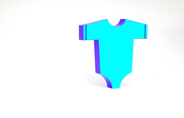 Icono de ropa de bebé turquesa aislado sobre fondo blanco. Ropa de bebé para niña y niño. Un traje de bebé. Concepto minimalista. 3D ilustración 3D render —  Fotos de Stock