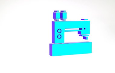 Turkuaz dikiş makinesi simgesi beyaz arkaplanda izole edildi. Minimalizm kavramı. 3d illüstrasyon 3B canlandırma