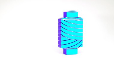 Turkuaz dikiş ipliği beyaz arkaplanda izole edilmiş. İplik makarası. İplik kutusu. Minimalizm kavramı. 3d illüstrasyon 3B canlandırma