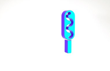 Turkuaz Corn Dog simgesi beyaz arkaplanda izole edildi. Geleneksel Amerikan fast food. Minimalizm kavramı. 3d illüstrasyon 3B canlandırma