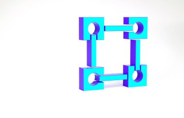 Turkuaz engelleme teknolojisi simgesi beyaz arkaplanda izole edildi. Kripto para birimi verileri. Soyut geometrik blok zincir ağ teknolojisi işi. Minimalizm kavramı. 3d illüstrasyon 3B canlandırma