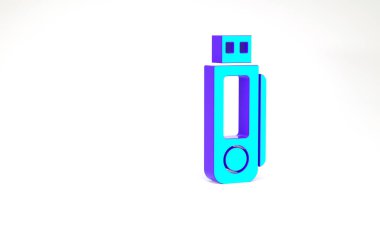 Turkuaz USB flash disk simgesi beyaz arkaplanda izole edildi. Minimalizm kavramı. 3d illüstrasyon 3B canlandırma