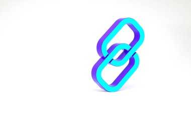 Turkuaz zincir bağlantı simgesi beyaz arkaplanda izole edildi. Bağlantı bekar. Hiper bağlantı zinciri sembolü. Minimalizm kavramı. 3d illüstrasyon 3B canlandırma