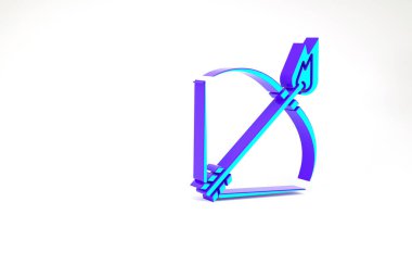 Turkuaz yay ve ateş ok simgesi beyaz arkaplanda izole edildi. Minimalizm kavramı. 3d illüstrasyon 3B canlandırma