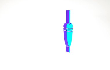 Turkuaz Balıkçılık ikonu beyaz arkaplanda izole edildi. Balık oltası. Minimalizm kavramı. 3d illüstrasyon 3B canlandırma