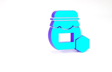 Beyaz arkaplanda izole edilmiş turkuaz bal ikonu. Yiyecek bankası. Tatlı doğal gıda sembolü. Minimalizm kavramı. 3d illüstrasyon 3B canlandırma