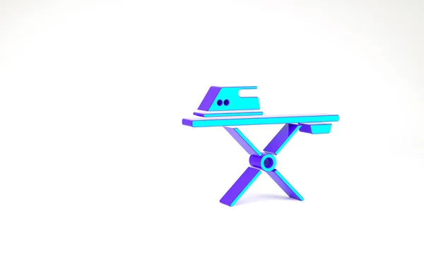 Icono de plancha y tabla de planchar eléctrico turquesa aislado sobre fondo blanco. Plancha de vapor. Concepto minimalista. 3D ilustración 3D render — Foto de Stock