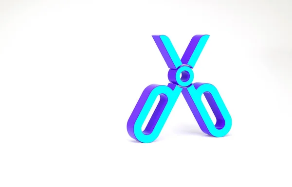 Türkis Scissors Symbol isoliert auf weißem Hintergrund. Maßanfertigung. Schneidwerkzeugschild. Minimalismus-Konzept. 3D Illustration 3D Renderer — Stockfoto