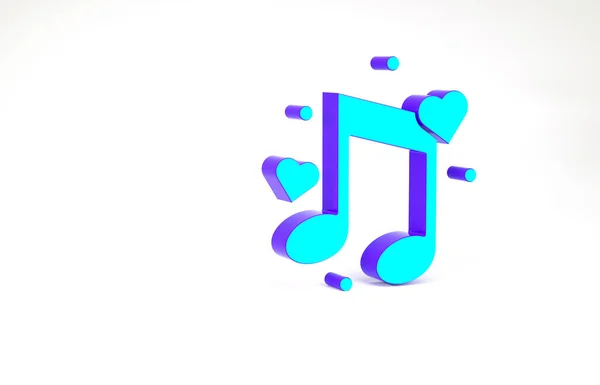 Turquoise Note de musique, ton avec icône de coeur isolé sur fond blanc. Concept de minimalisme. Illustration 3D rendu 3D — Photo