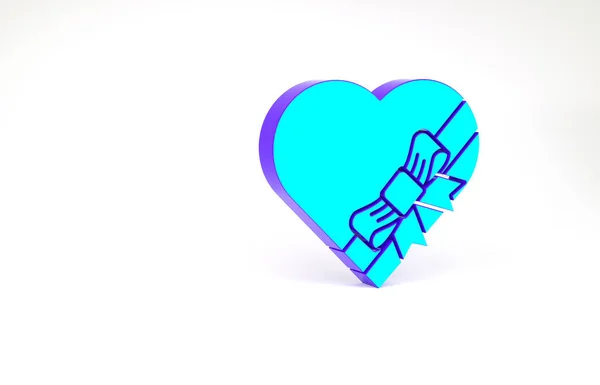Tyrkysová bonbón ve tvaru srdce krabice a luk ikona izolované na bílém pozadí. Valentýn. Minimalismus. 3D ilustrace 3D vykreslení — Stock fotografie