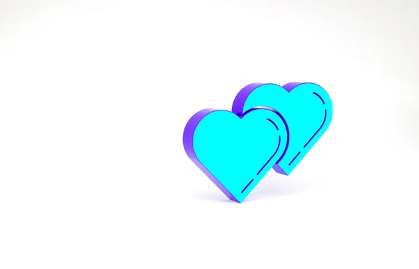 Icono de Turquoise Two Linked Hearts aislado sobre fondo blanco. Símbolo romántico vinculado, unirse, pasión y boda. Símbolo de San Valentín. Concepto minimalista. 3D ilustración 3D render — Foto de Stock