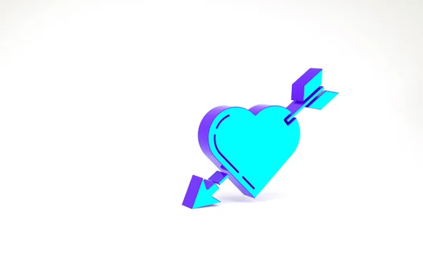Tyrkysový symbol Amour s ikonou srdce a šipky izolované na bílém pozadí. Znamení lásky. Symbol Valentýna. Minimalismus. 3D ilustrace 3D vykreslení — Stock fotografie