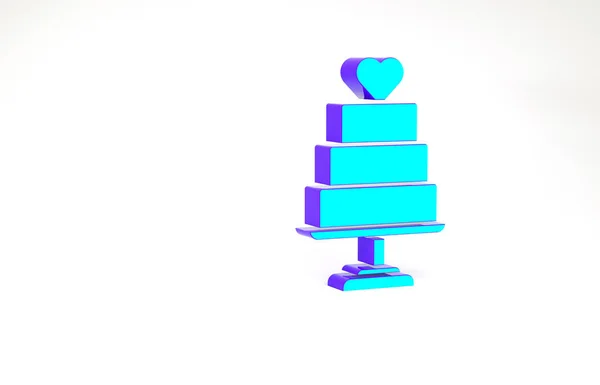 Turquoise Wedding cake with heart icon isolated on white background. Minimalism concept. 3d illustration 3D render