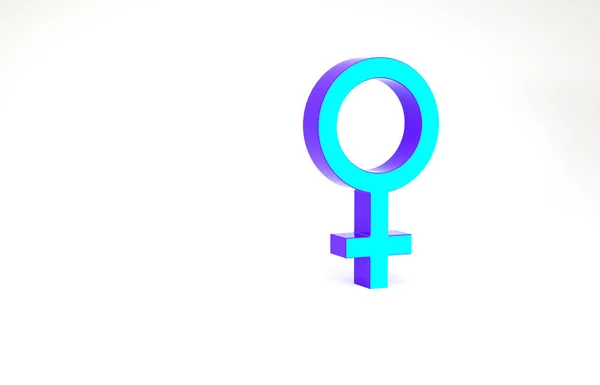 Icono de símbolo de género femenino turquesa aislado sobre fondo blanco. Símbolo Venus. El símbolo de un organismo femenino o una mujer. Concepto minimalista. 3D ilustración 3D render — Foto de Stock