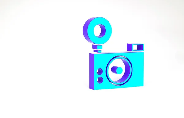 Turkuaz fotoğraf makinesi simgesi beyaz arkaplanda izole edildi. Fotoğraf makinesi simgesi. Minimalizm kavramı. 3d illüstrasyon 3B canlandırma — Stok fotoğraf