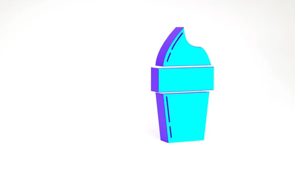 Turkusowe lody w ikonie wafla stożka izolowane na białym tle. Słodki symbol. Koncepcja minimalizmu. Ilustracja 3D 3D renderowania — Zdjęcie stockowe