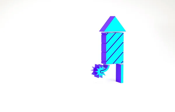 Icona del razzo Turchese Firework isolata su sfondo bianco. Concetto di festa divertente. Simbolo pirotecnico esplosivo. Concetto minimalista. Illustrazione 3d rendering 3D — Foto Stock