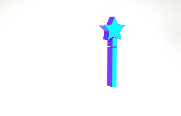 ターコイズ魔法の杖のアイコンは白い背景に隔離されています。星型魔法のアクセサリー。魔法の力。最小限の概念。3Dイラスト3Dレンダリング — ストック写真