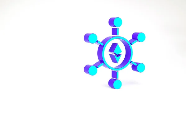 Turquesa tecnología Blockchain Ethereum ETH icono aislado sobre fondo blanco. Negocio abstracto de tecnología de red de cadena de bloques geométricos. Concepto minimalista. 3D ilustración 3D render — Foto de Stock