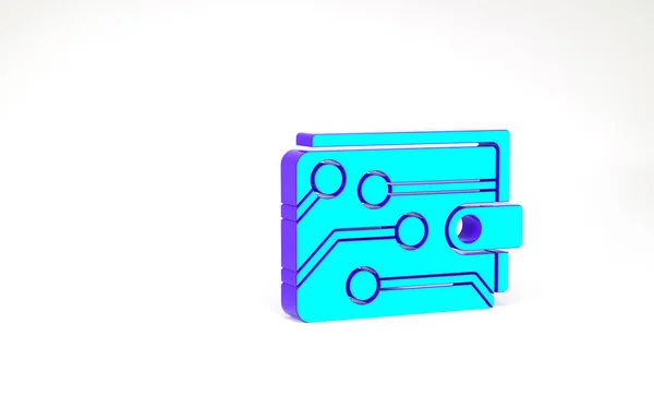 Türkisfarbenes Kryptowährungs-Portemonnaie-Symbol auf weißem Hintergrund. Brieftasche und Bitcoin unterzeichnen. Bergbaukonzept. Geld, Bezahlung, Bargeld, Bezahlsymbol. Minimalismus-Konzept. 3D Illustration 3D Renderer — Stockfoto