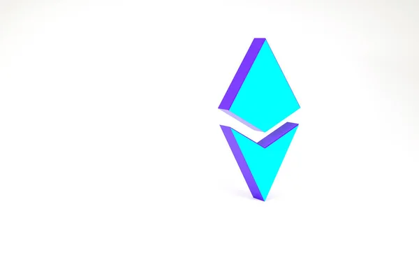 Türkiz Cryptocurrency érme Ethereum ETH ikon elszigetelt fehér alapon. Altcoin szimbólum. Blokkolólánc alapú biztonságos titkosító valuta. Minimalizmus koncepció. 3d illusztráció 3D render — Stock Fotó