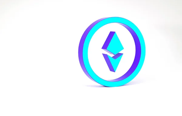 Turchese Cryptocurrency moneta Ethereum ETH icona isolata su sfondo bianco. Simbolo Altcoin. Blockchain basato cripto valuta sicura. Concetto minimalista. Illustrazione 3d rendering 3D — Foto Stock