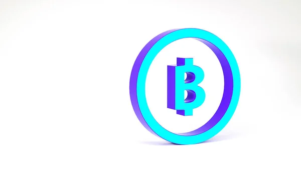 Moneda de criptomoneda turquesa Icono de Bitcoin aislado sobre fondo blanco. Una moneda física. Blockchain basado en criptomoneda segura. Concepto minimalista. 3D ilustración 3D render — Foto de Stock