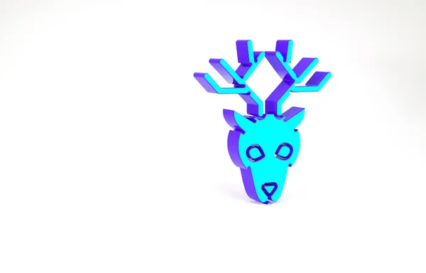 Tête de cerf turquoise avec icône en bois isolé sur fond blanc. Concept de minimalisme. Illustration 3D rendu 3D — Photo