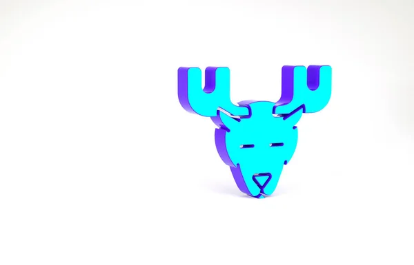 Τυρκουάζ Moose κεφάλι με κέρατα εικονίδιο απομονώνονται σε λευκό φόντο. Μινιμαλιστική έννοια. 3d απεικόνιση 3D καθιστούν — Φωτογραφία Αρχείου