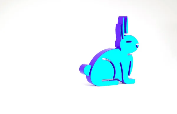 Ícone de coelho turquesa isolado no fundo branco. Conceito de minimalismo. 3D ilustração 3D render — Fotografia de Stock