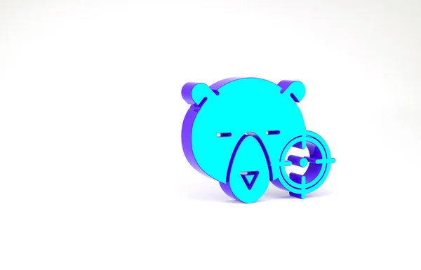Türkiz vadászat medve a célkereszt ikon elszigetelt fehér háttér. Vadászklub logó medvével és célponttal. Lövész lencse céloz egy medvére. Minimalizmus koncepció. 3d illusztráció 3D render — Stock Fotó