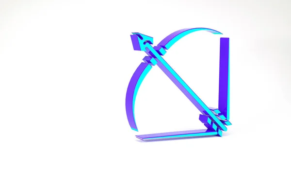 Turquesa Arco y flecha en el icono del carcaj aislado sobre fondo blanco. Concepto minimalista. 3D ilustración 3D render — Foto de Stock