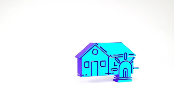 Tyrkysová Chytrý dům a alarm ikona izolované na bílém pozadí. Bezpečnostní systém chytrého domova. Minimalismus. 3D ilustrace 3D vykreslení — Stock fotografie