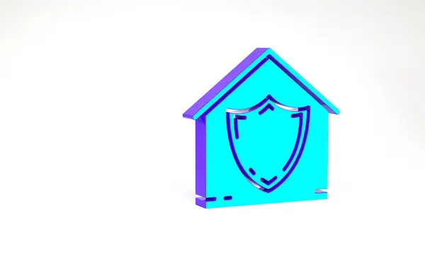 Casa Turquesa bajo icono de protección aislado sobre fondo blanco. Protección, seguridad, protección, concepto de defensa. Concepto minimalista. 3D ilustración 3D render — Foto de Stock