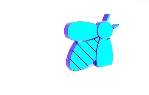 Ícone de abelha azul-turquesa isolado no fundo branco. Comida natural doce. Abelha ou apis com símbolo de asas. Inseto voador. Conceito de minimalismo. 3D ilustração 3D render — Fotografia de Stock