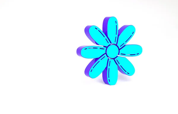 Türkis Blume Symbol isoliert auf weißem Hintergrund. Süße natürliche Nahrung. Minimalismus-Konzept. 3D Illustration 3D Renderer — Stockfoto