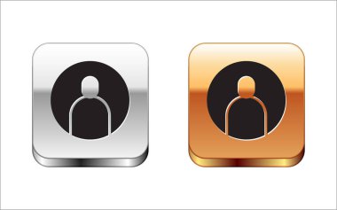 Beyaz arkaplanda siyah hesap ekranı simgesi oluştur. Gümüş-altın kare düğme. Vektör İllüstrasyonu.