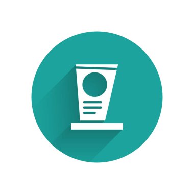 Mezar taşı ikonuna sahip beyaz mezar uzun gölgeli. Yeşil daire düğmesi. Vektör.