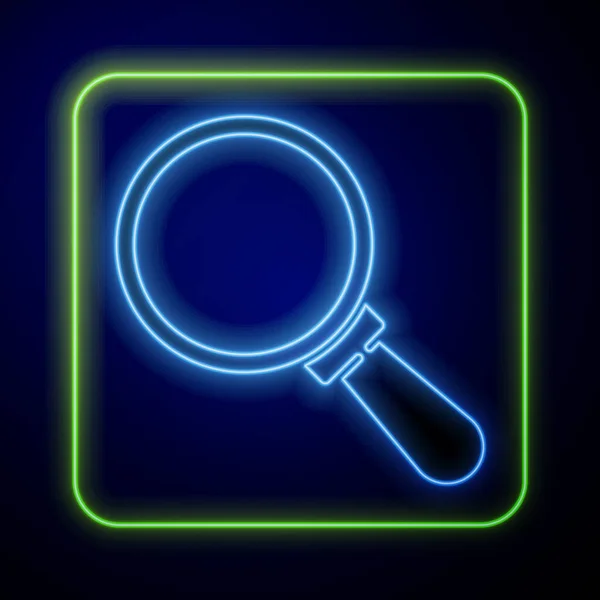 Glowing Neon Magnifying Glass Icon Isolated Blue Background Search Focus — Stock Vector