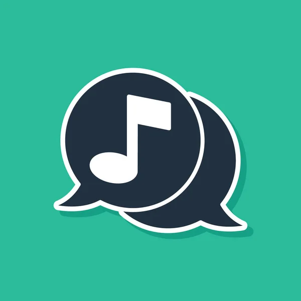 Blue Musical Note Speech Bubble Icon Isolated Green Background Música — Vetor de Stock