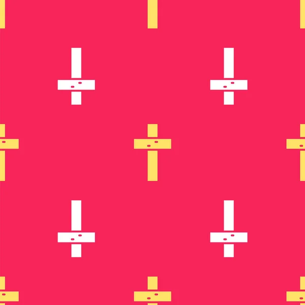 Gelbes Christliches Kreuz Ikone Isoliert Nahtlose Muster Auf Rotem Hintergrund — Stockvektor